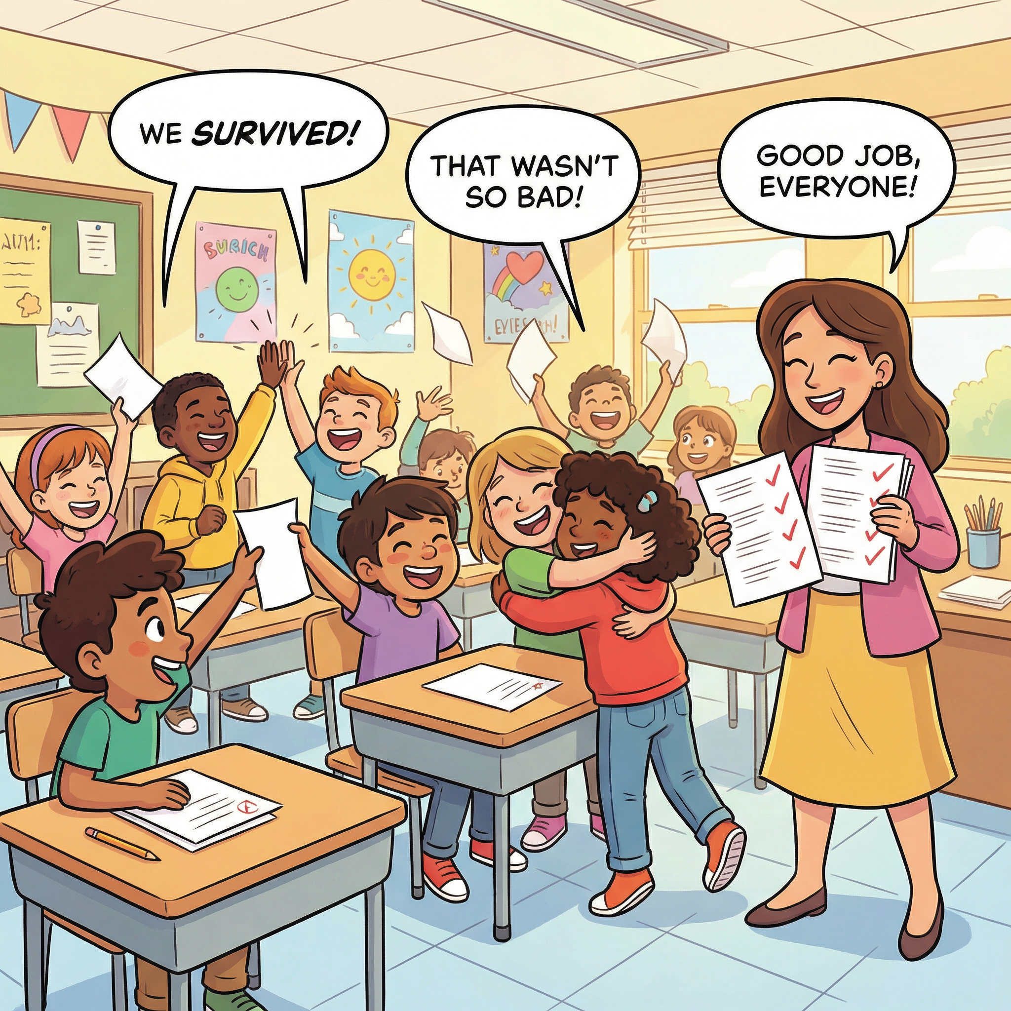 Happy Students Celebrate Quiz Success