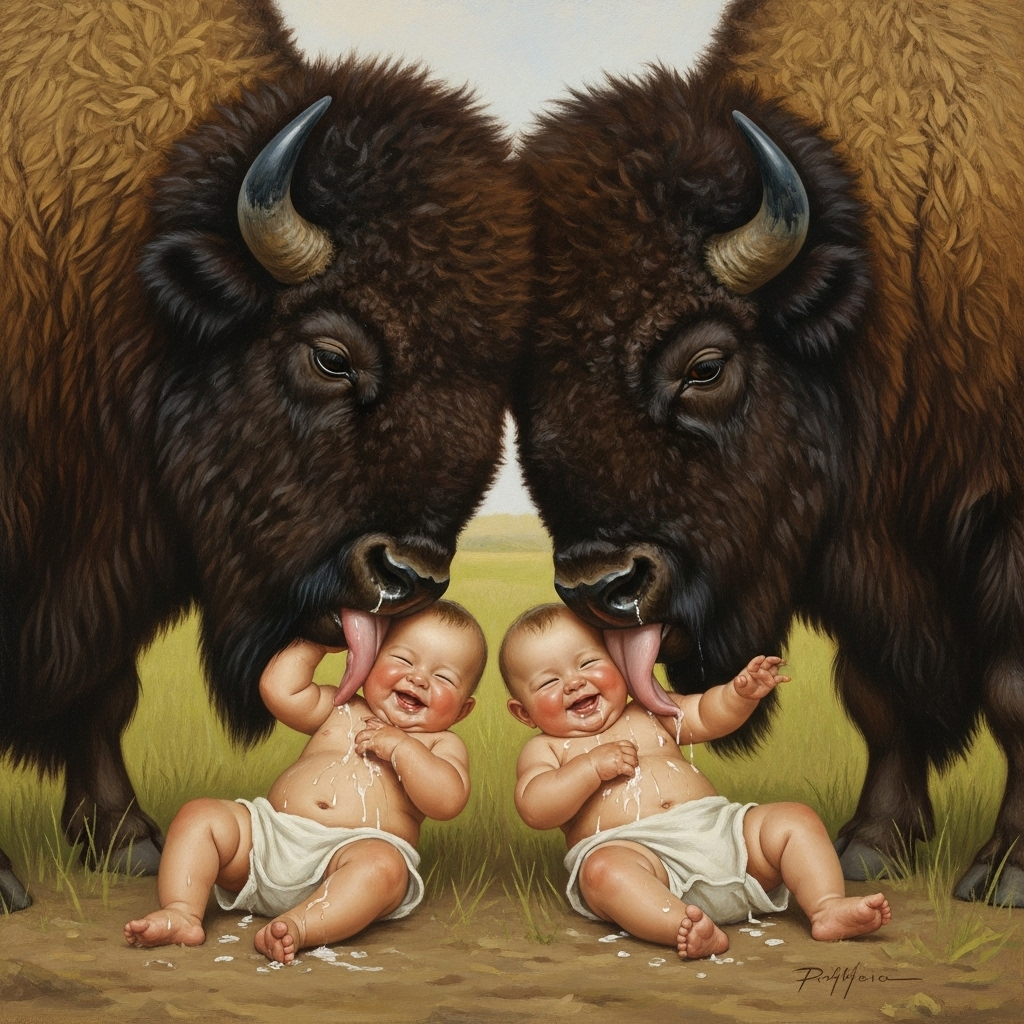 Heartwarming Family Connection in Unusual Oil Painting Heartwarming Family Connection in Unusual Oil Painting