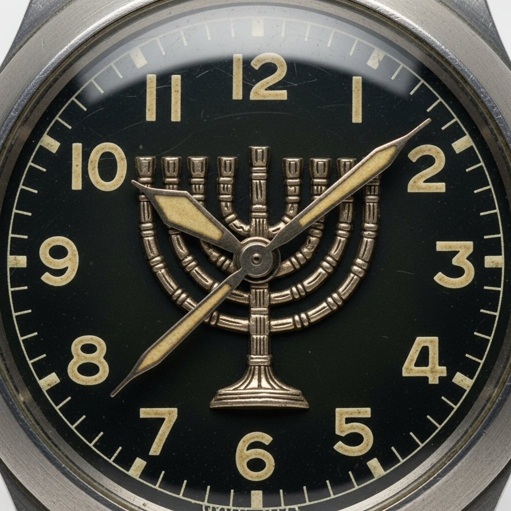 Vintage Military Watch Face with Menorah Symbol