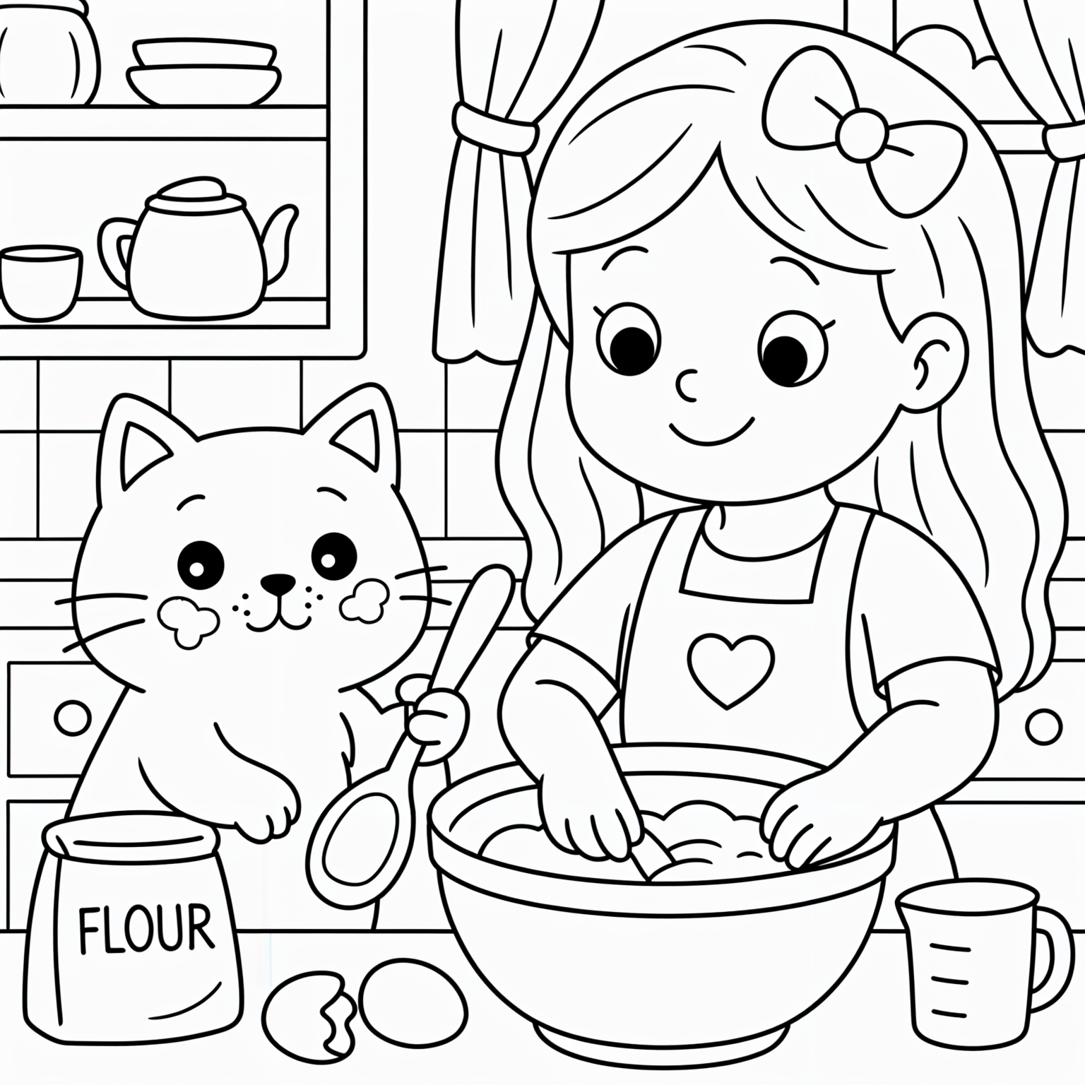 Cute Cat Baking Coloring Page for Kids Cute Cat Baking Coloring Page for Kids