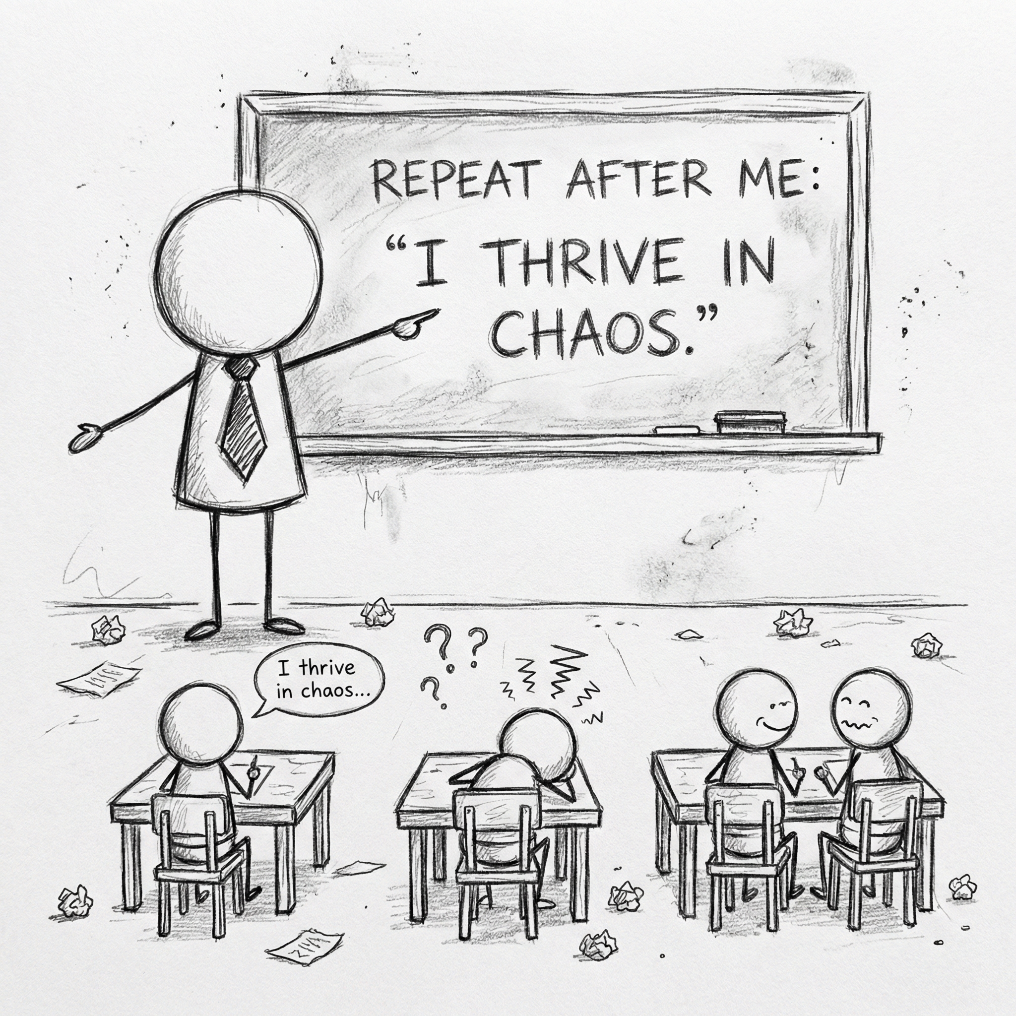 Thriving in Chaos: A Humorous Classroom Doodle