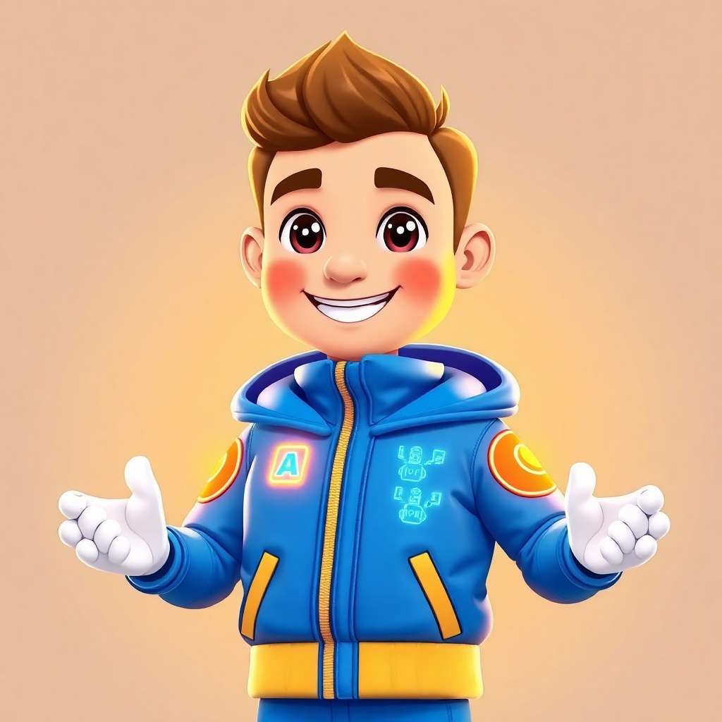 Futuristic 3D AI Mascot Design in Blue Jacket