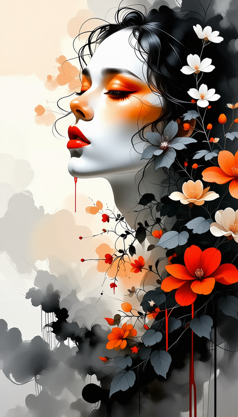 Mysterious Woman Ink Illustration | Fantasy Botanicals