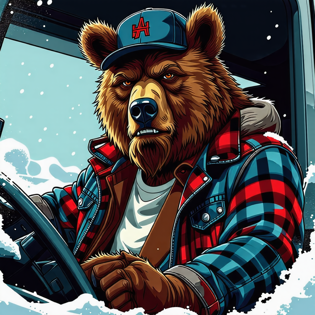 Angry Anthro Grizzly Bear Driving a Truck